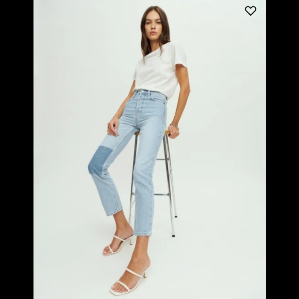 Cynthia Patch High Rise Straight Jeans